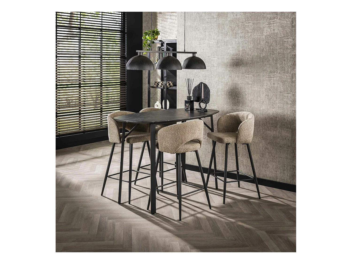 Table haute de cuisine forme organique avec effet marbre 140 cm RALF