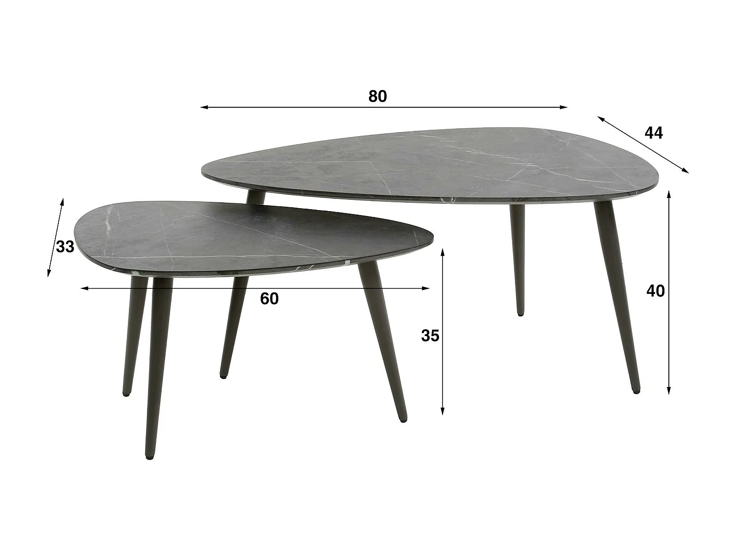 Table de salon organique avec plateau forme poire (lot de 2) RALF