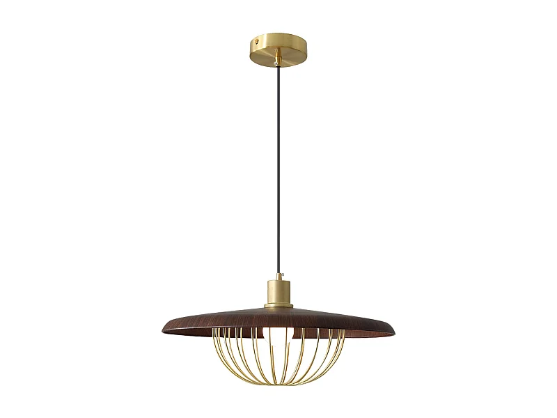 Lustre suspendu en bois plafonnier rond luminaire en métal pour îlot de cuisine salle à manger d35cm x h20cm
