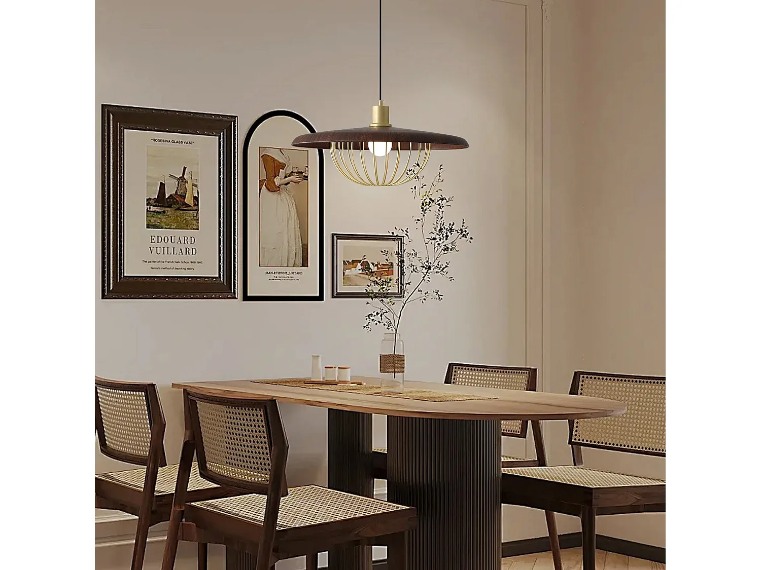 Lustre suspendu en bois plafonnier rond luminaire en métal pour îlot de cuisine salle à manger d35cm x h20cm