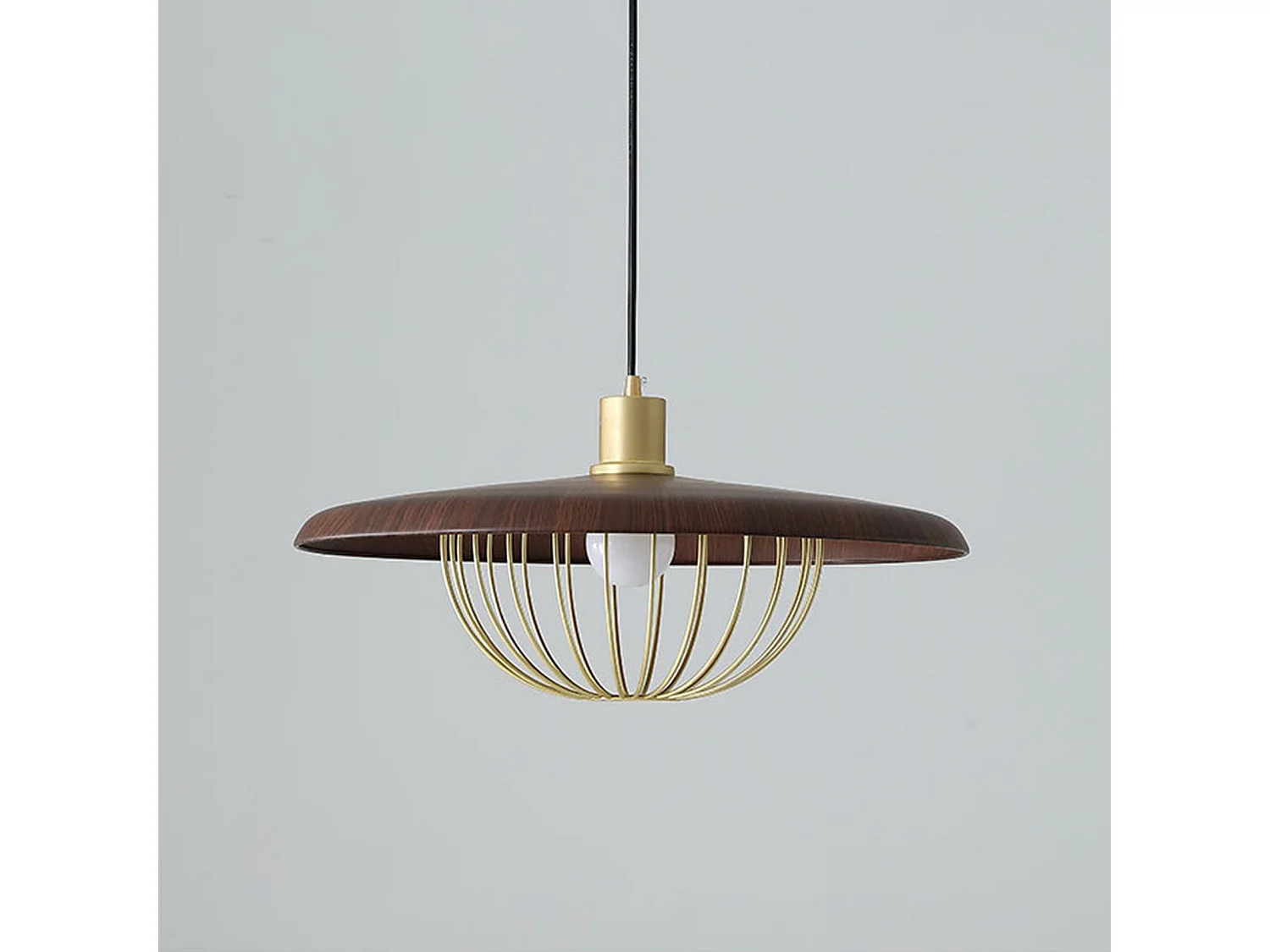 Lustre suspendu en bois plafonnier rond luminaire en métal pour îlot de cuisine salle à manger d35cm x h20cm
