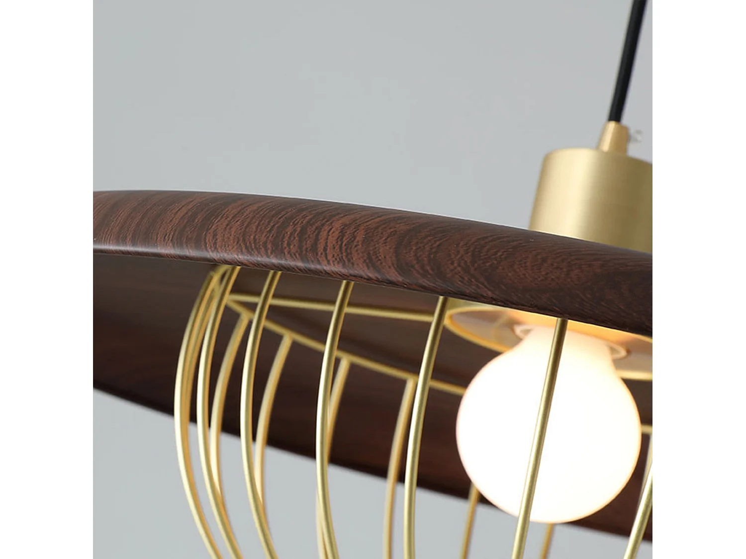 Lustre suspendu en bois plafonnier rond luminaire en métal pour îlot de cuisine salle à manger d35cm x h20cm