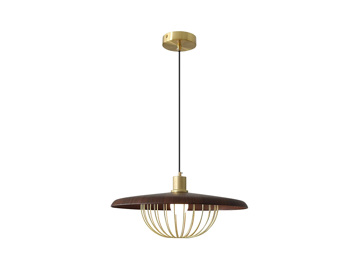 Lustre suspendu en bois plafonnier rond luminaire en métal pour îlot de cuisine salle à manger d35cm x h20cm