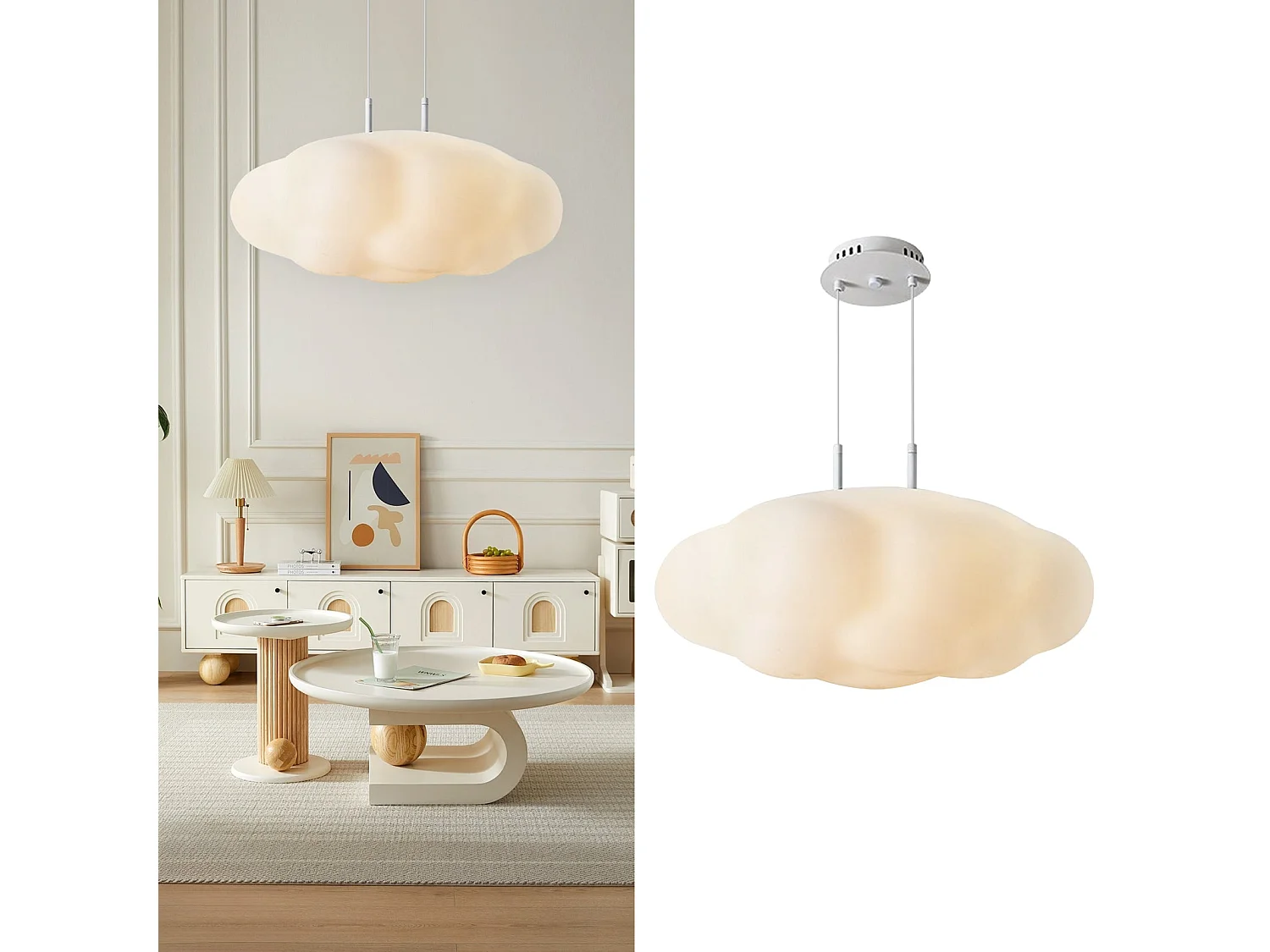 Suspension moderne style art déco - lustre nuage blanc pour cuisine d55cm x h36cm