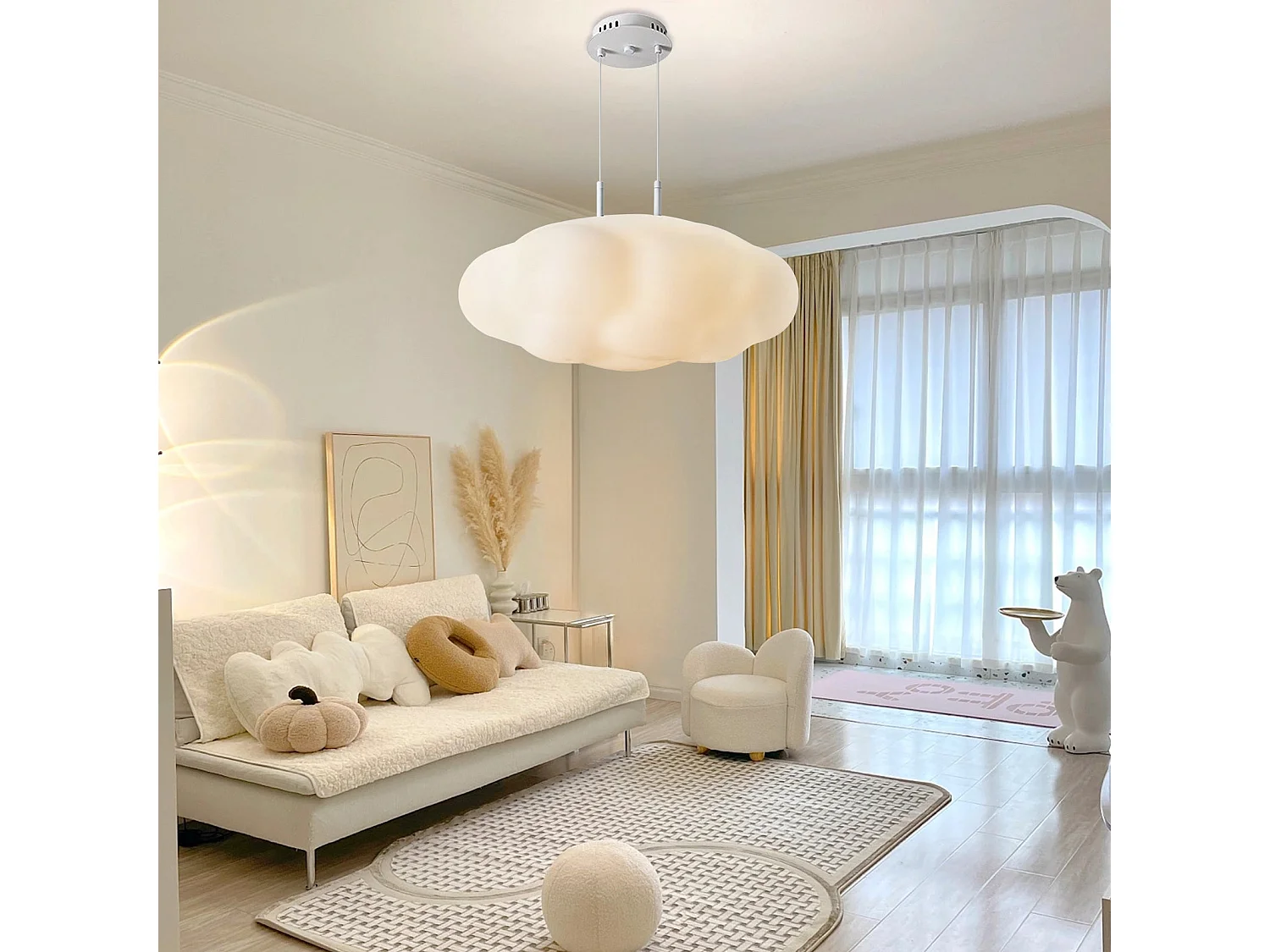 Suspension moderne style art déco - lustre nuage blanc pour cuisine d55cm x h36cm