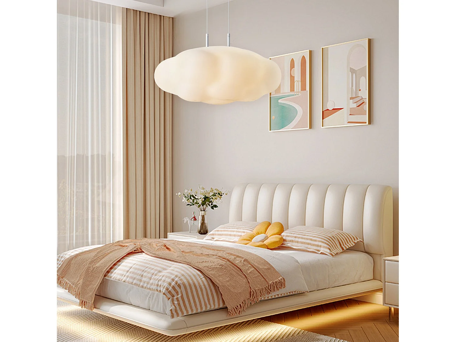 Suspension moderne style art déco - lustre nuage blanc pour cuisine d55cm x h36cm