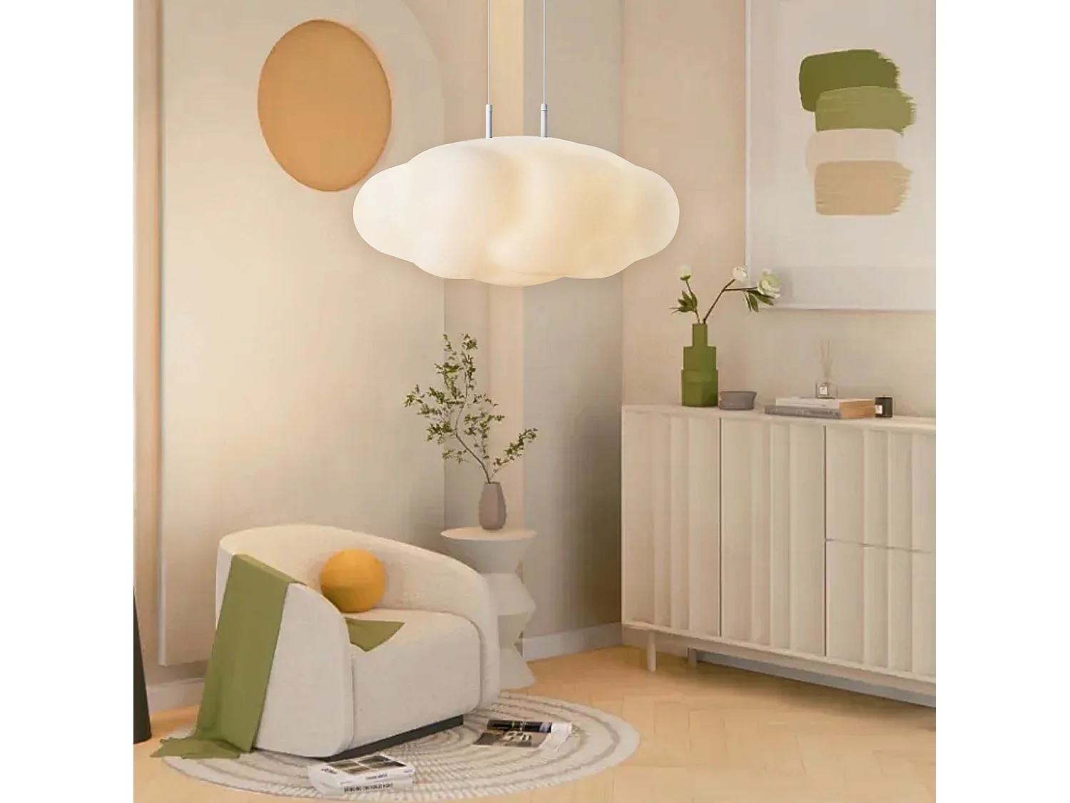 Suspension moderne style art déco - lustre nuage blanc pour cuisine d55cm x h36cm