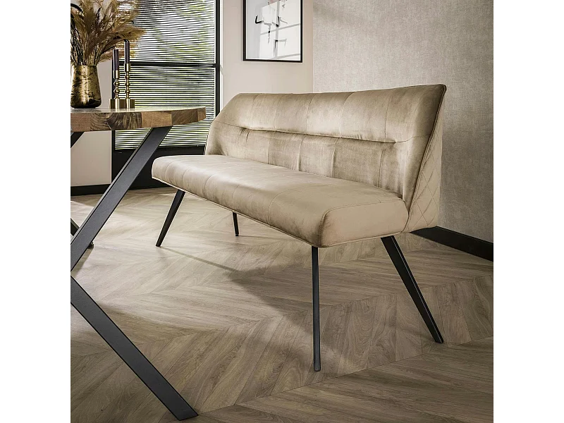 Banquette de salle à manger en velours beige avec dossier motif croisé 180 cm MELBOURNE