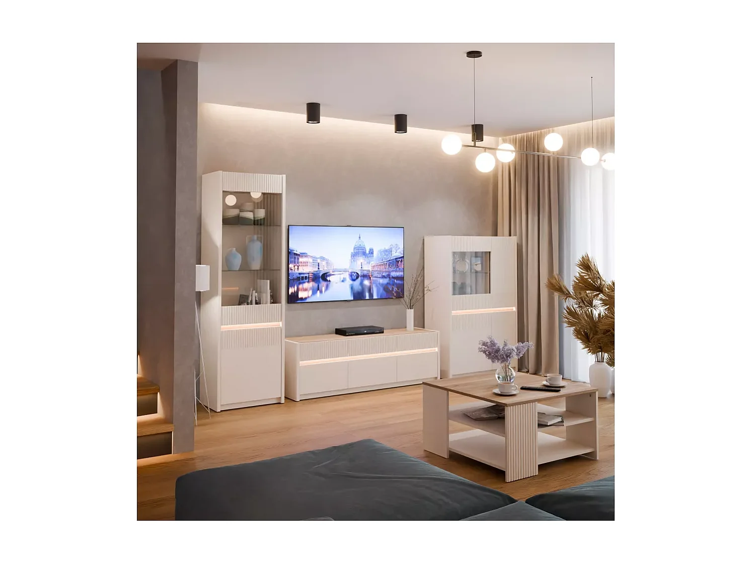 Lavagna TV Skver/Marrone&Grigio/LED
