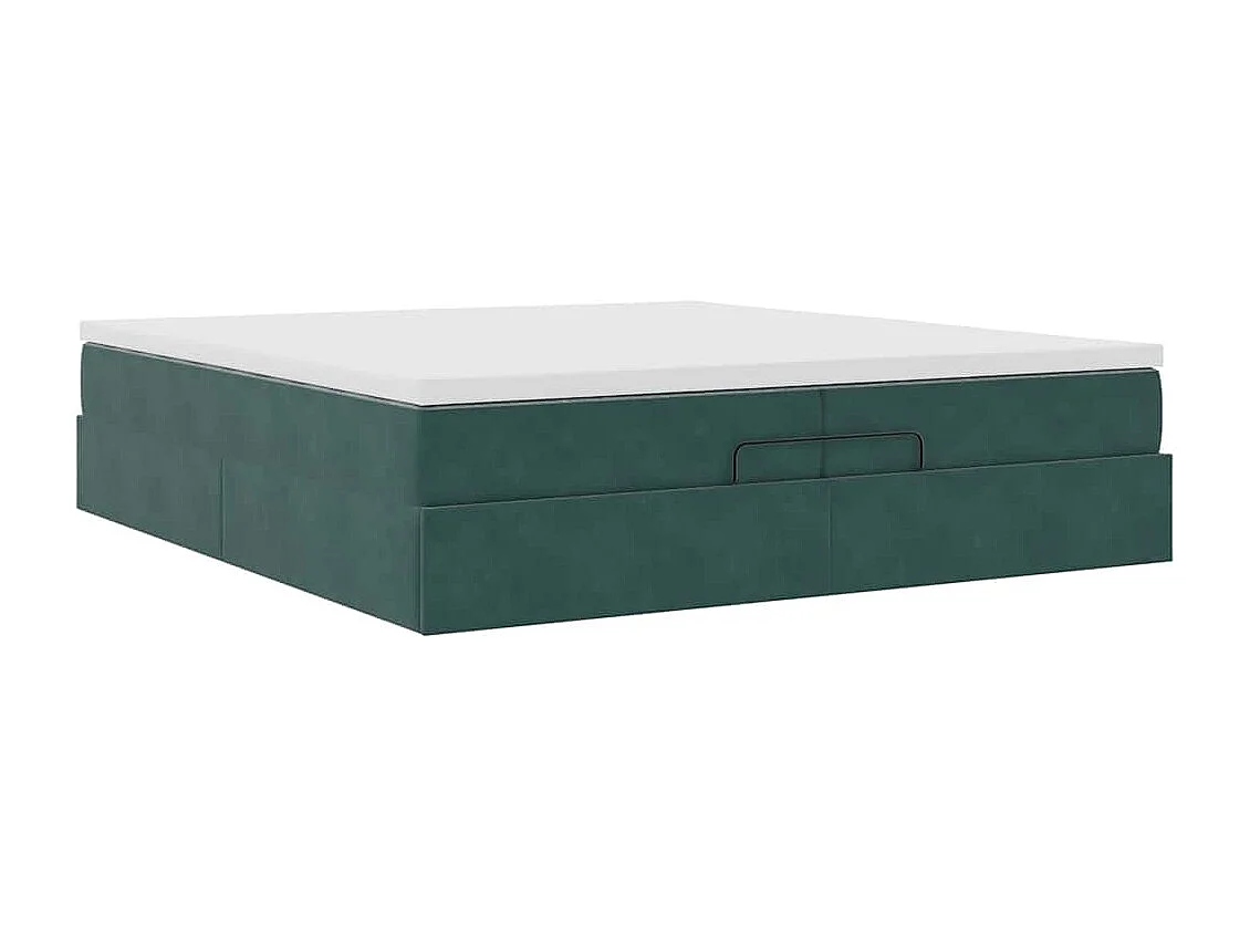 Cadre de lit ottoman avec matelas vert foncé 200x200 cm velours