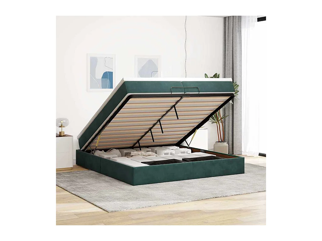Cadre de lit ottoman avec matelas vert foncé 200x200 cm velours