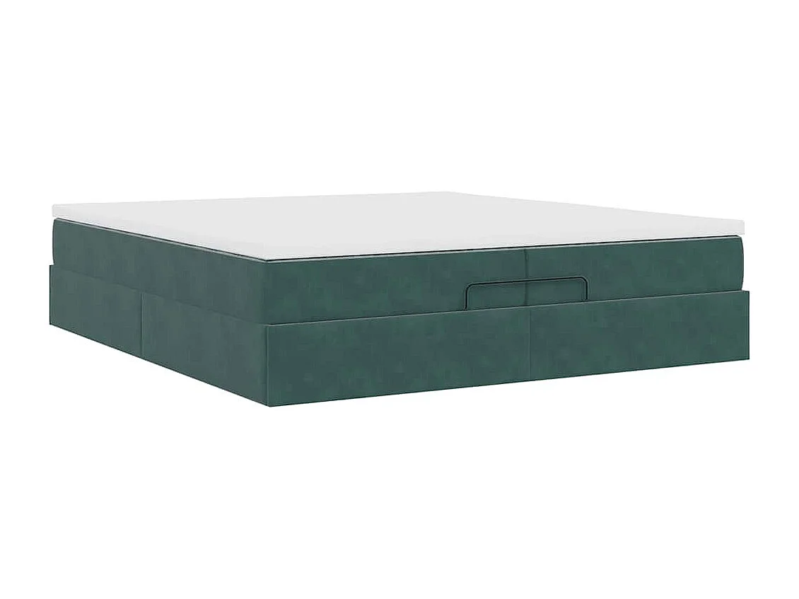 Cadre de lit ottoman avec matelas vert foncé 200x200 cm velours