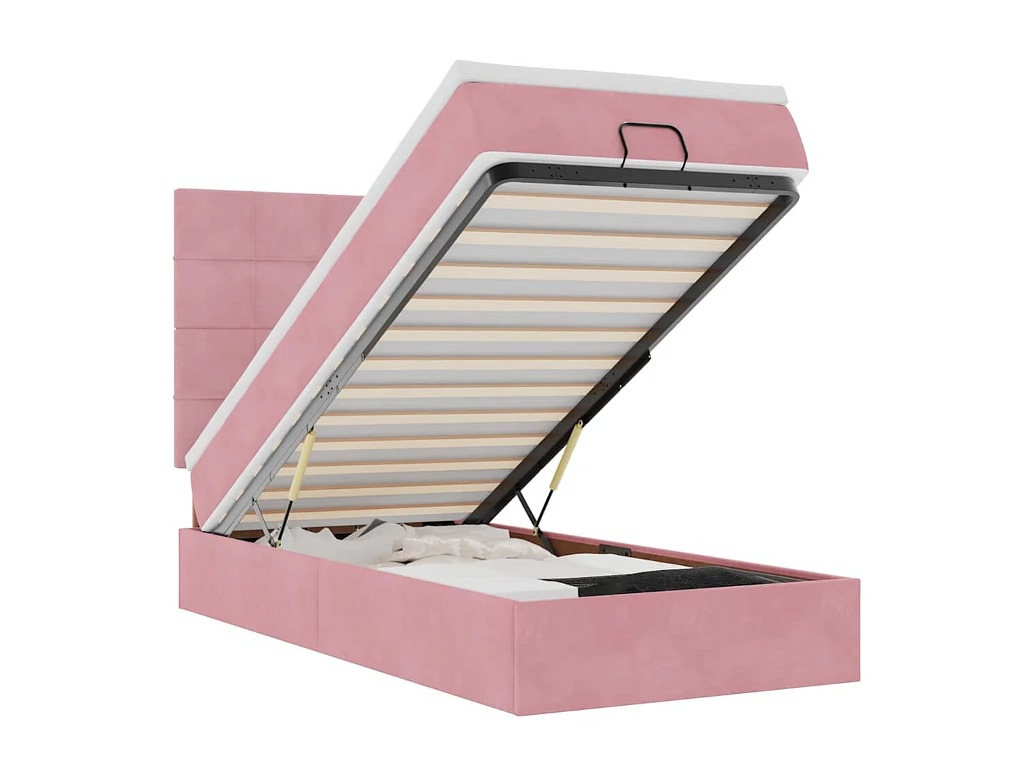 Estrutura de cama otomana com colchões 90x190 cm veludo rosa