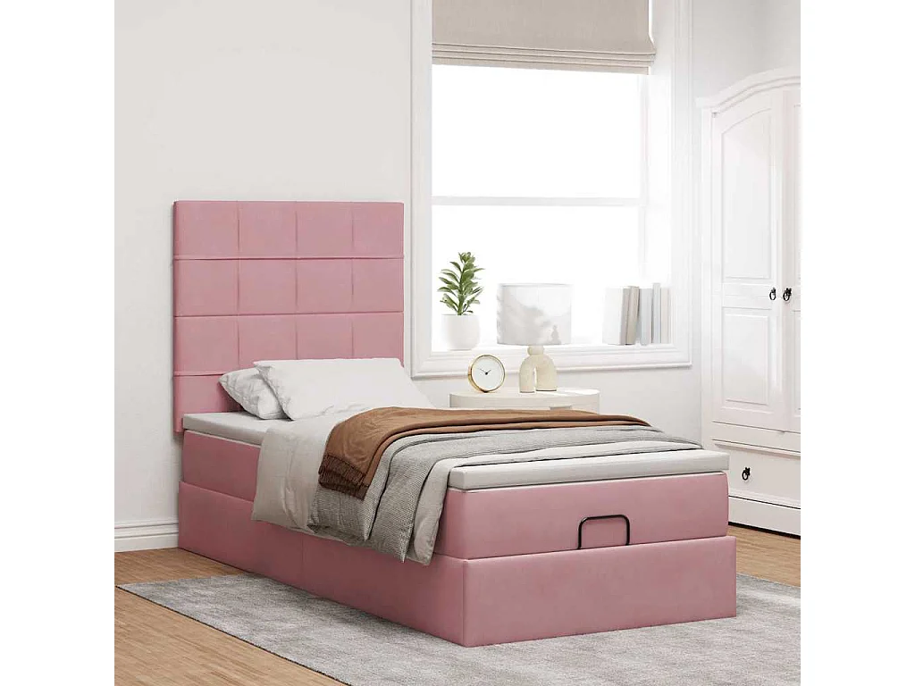 Estrutura de cama otomana com colchões 90x190 cm veludo rosa