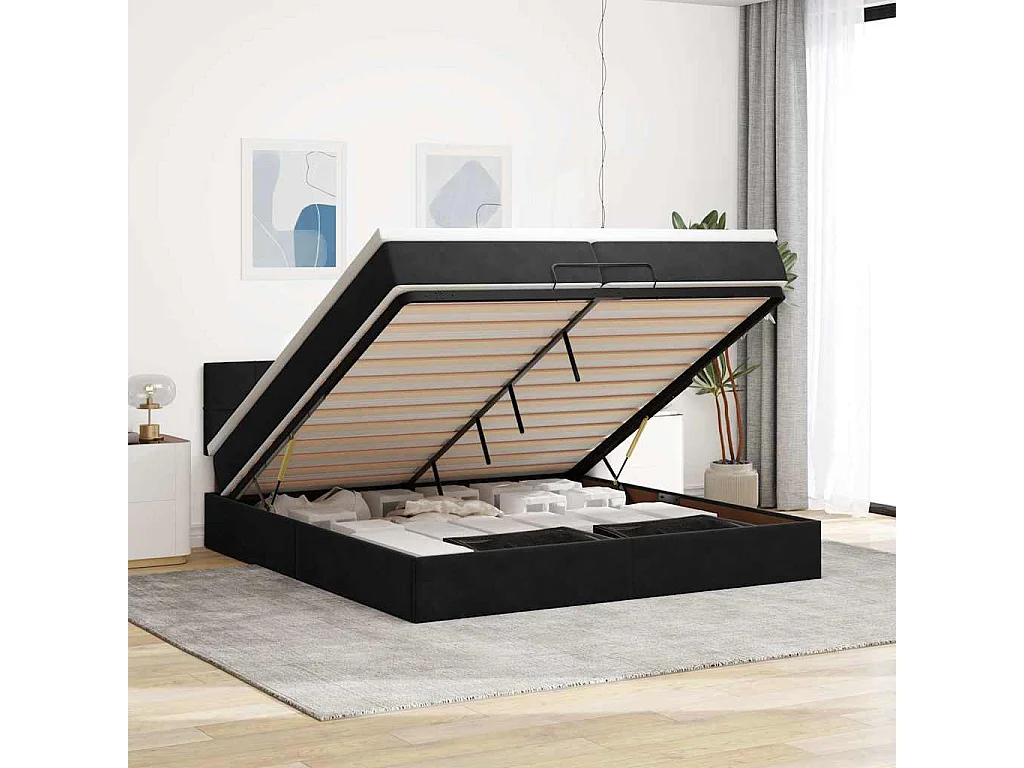 Cadre de lit ottoman avec matelas noir 200x200 cm velours