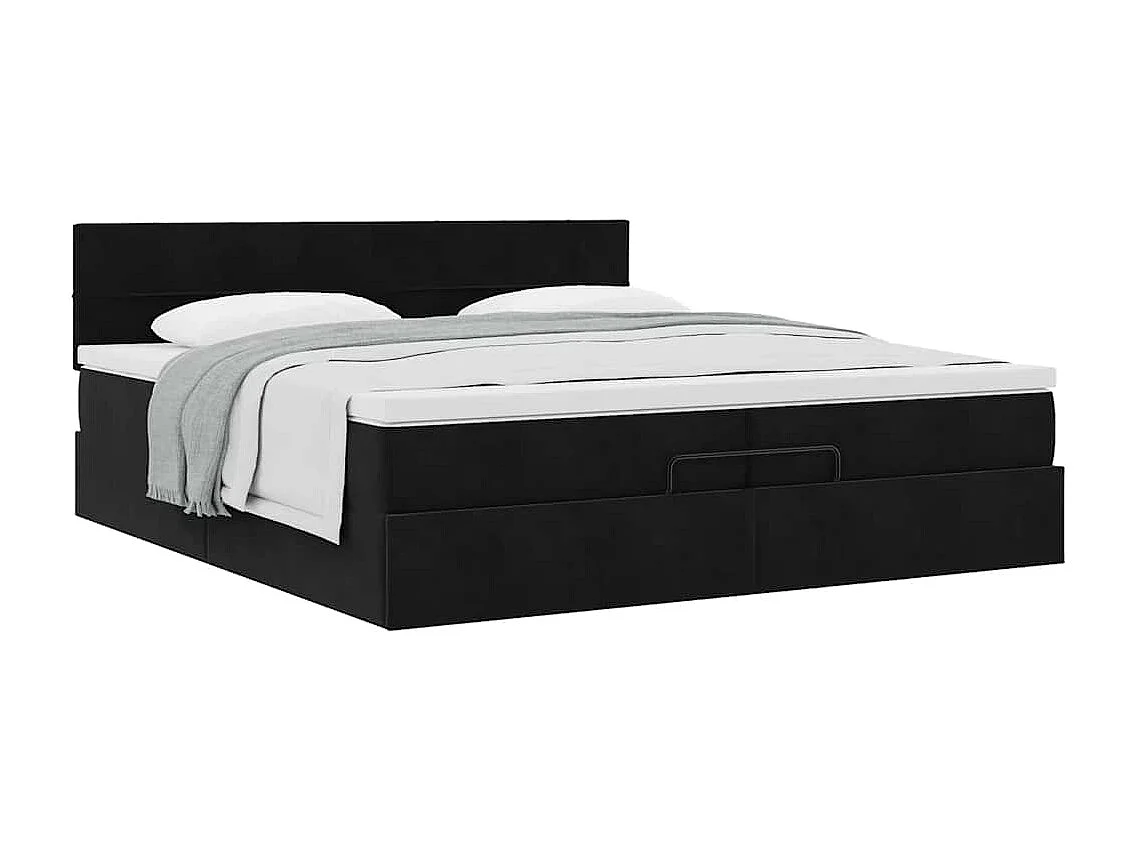 Cadre de lit ottoman avec matelas noir 200x200 cm velours