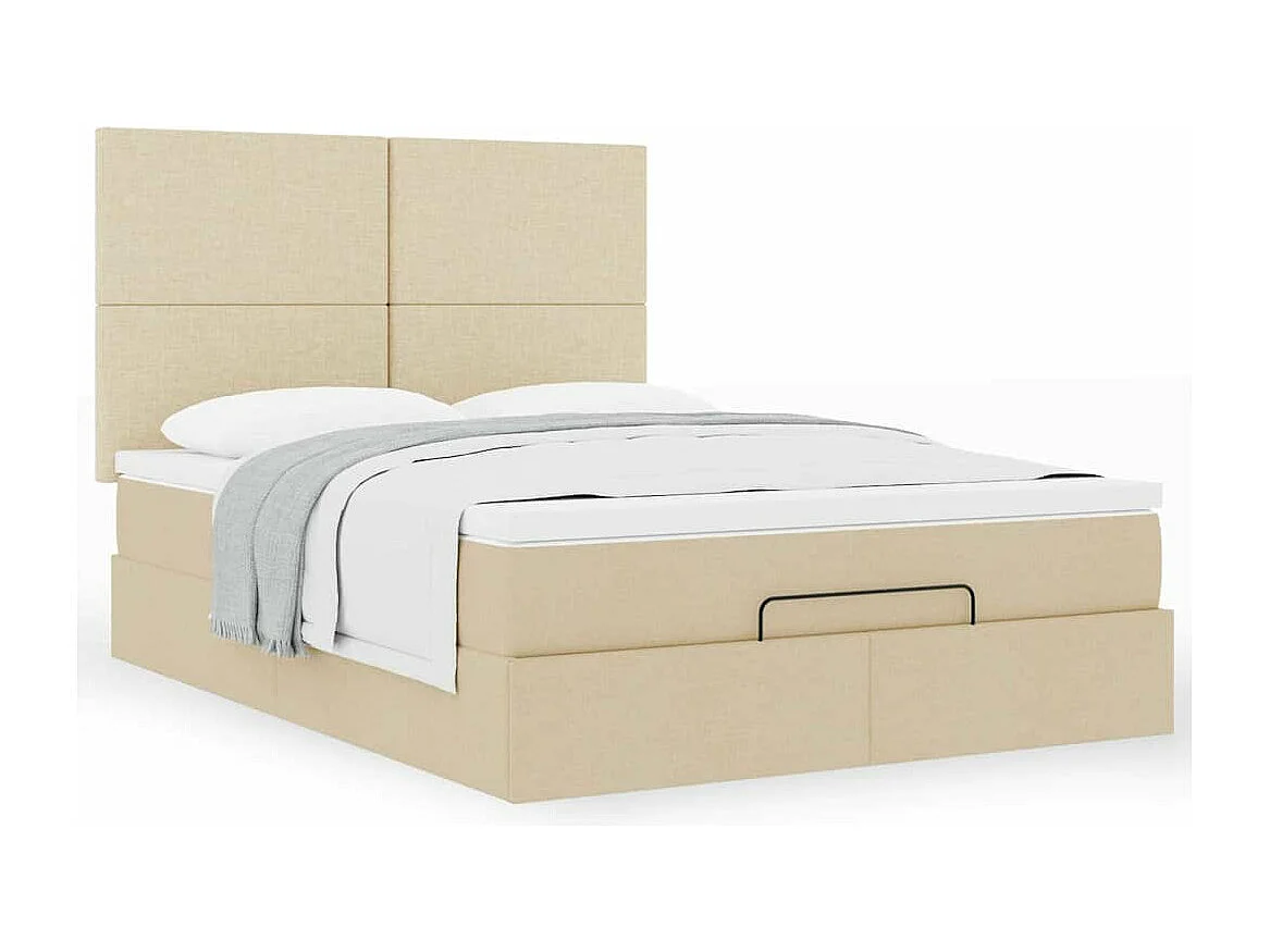 Estructura de cama otomana con colchón tela crema 140x190cm