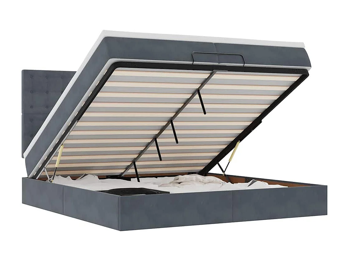 Cadre de lit ottoman avec matelas gris foncé 200x200 cm velours