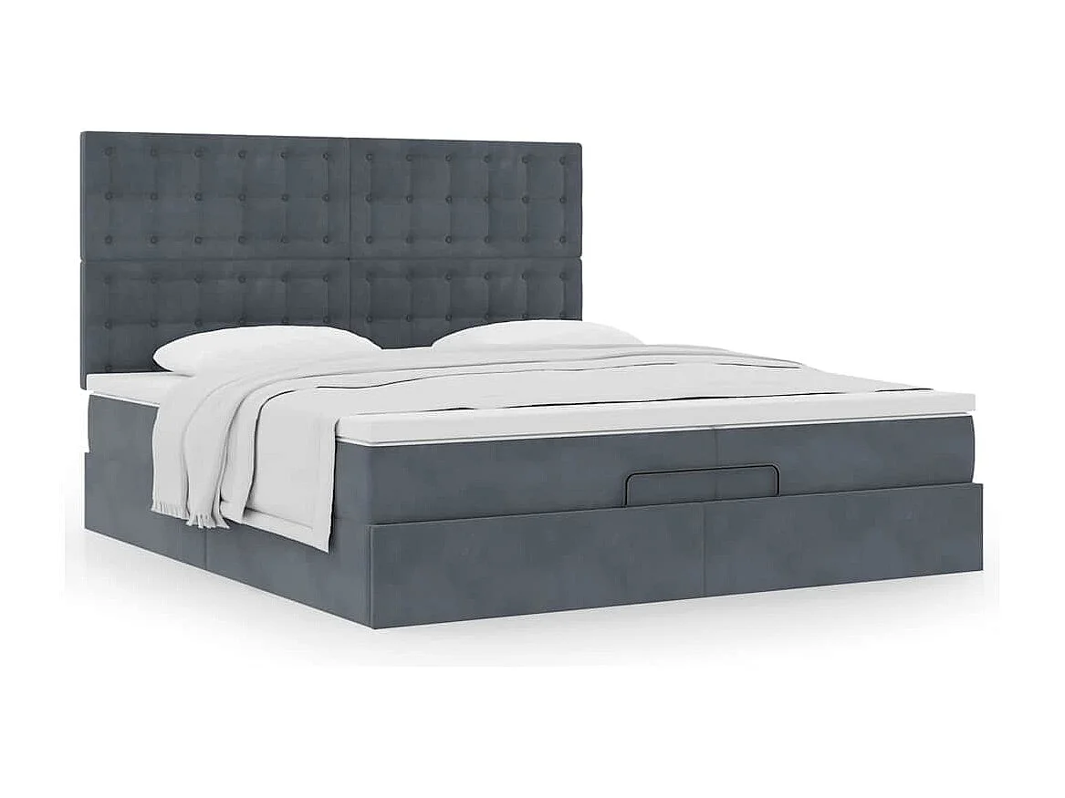 Cadre de lit ottoman avec matelas gris foncé 200x200 cm velours