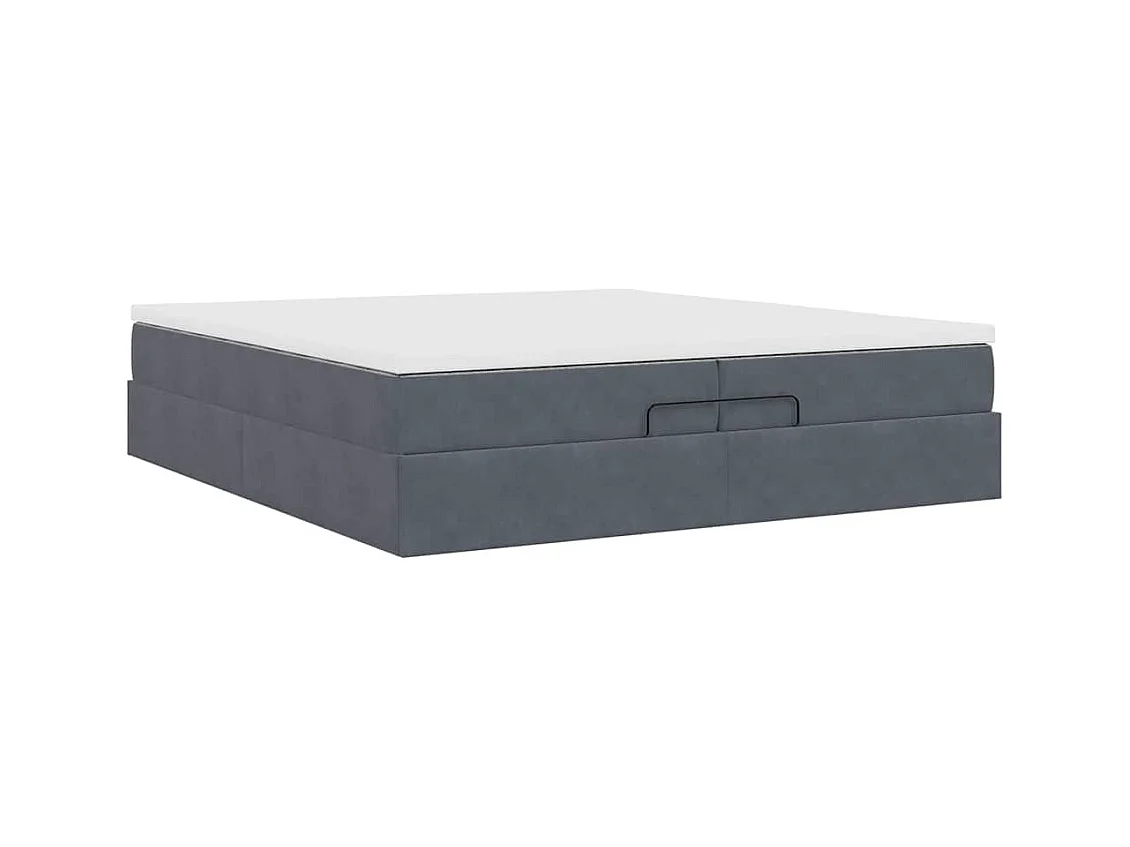 Cadre de lit ottoman avec matelas gris foncé 200x200 cm velours