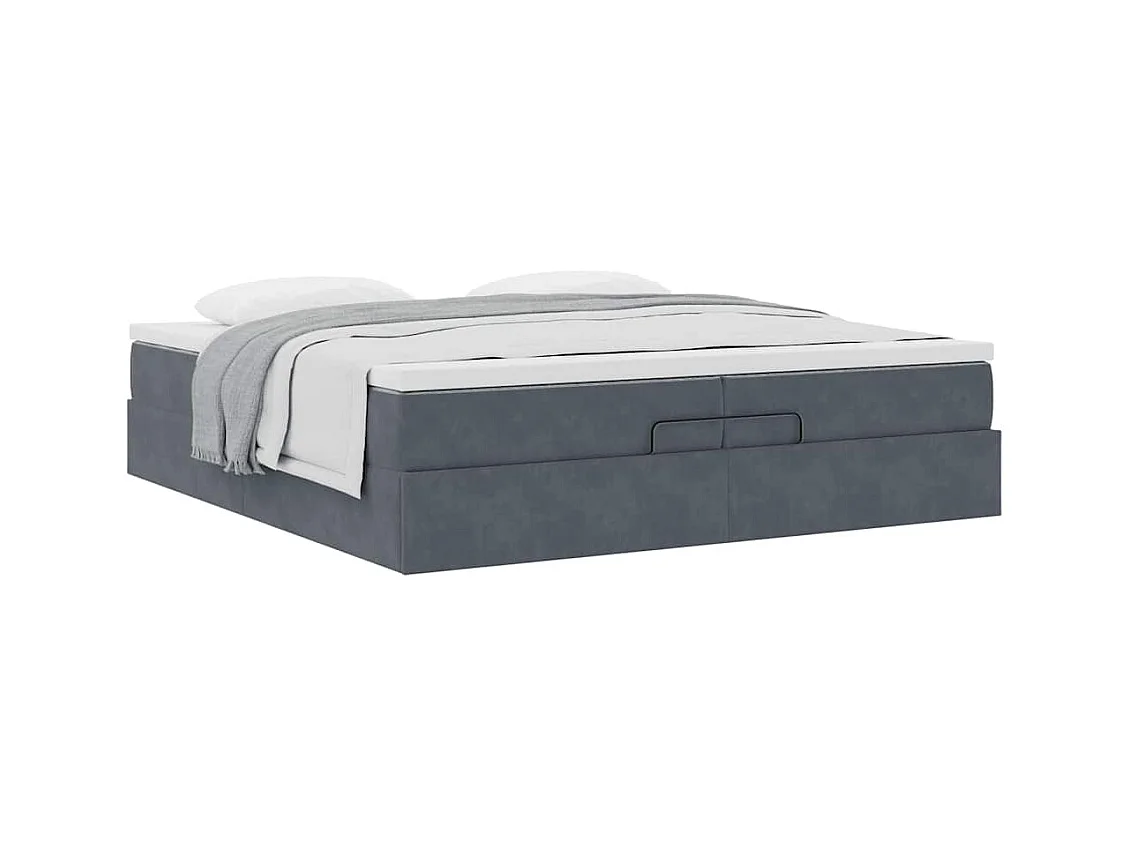 Cadre de lit ottoman avec matelas gris foncé 200x200 cm velours