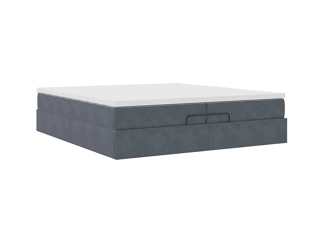 Cadre de lit ottoman avec matelas gris foncé 200x200 cm velours