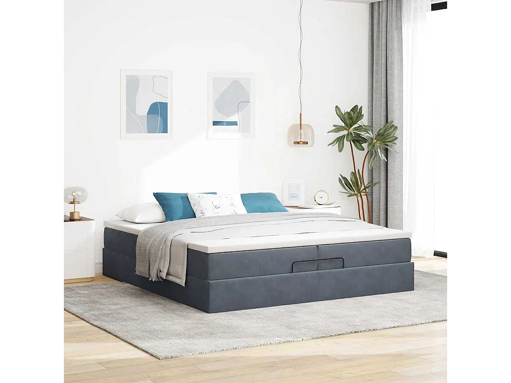 Cadre de lit ottoman avec matelas gris foncé 200x200 cm velours