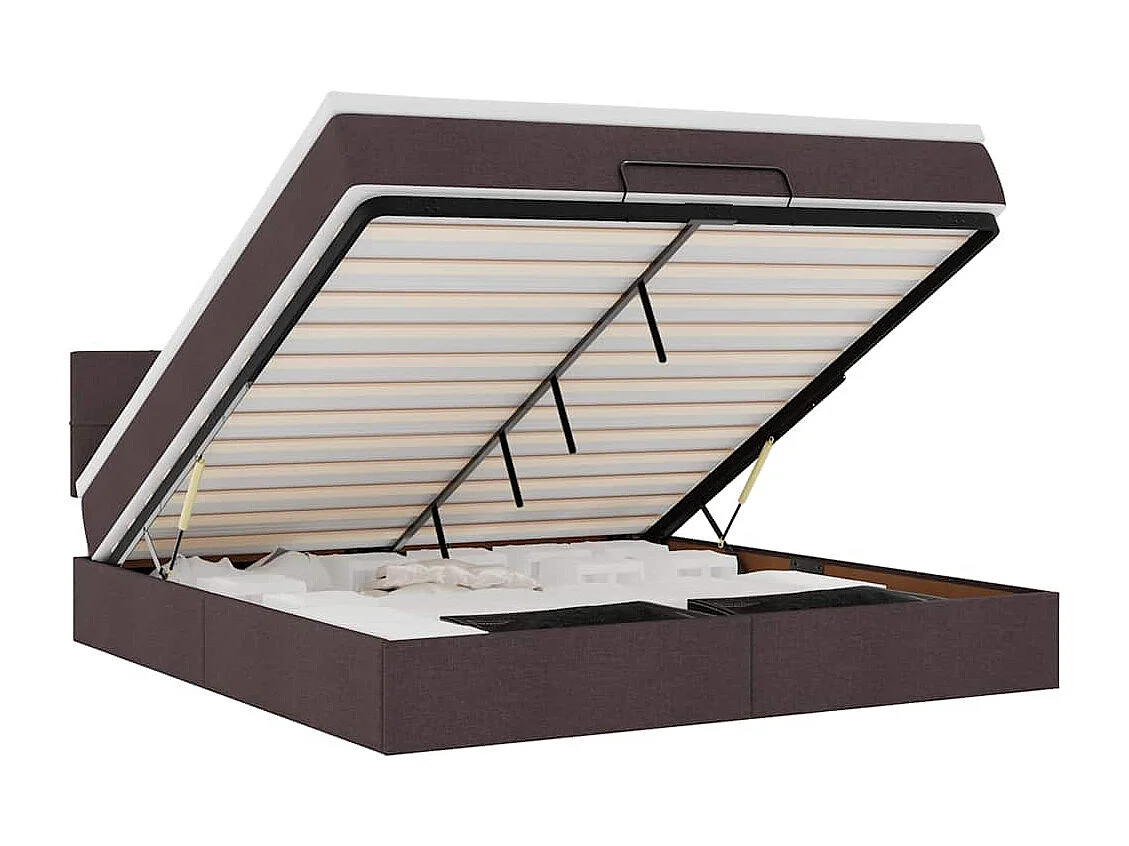 Cadre de lit ottoman avec matelas marron foncé 160x200 cm tissu