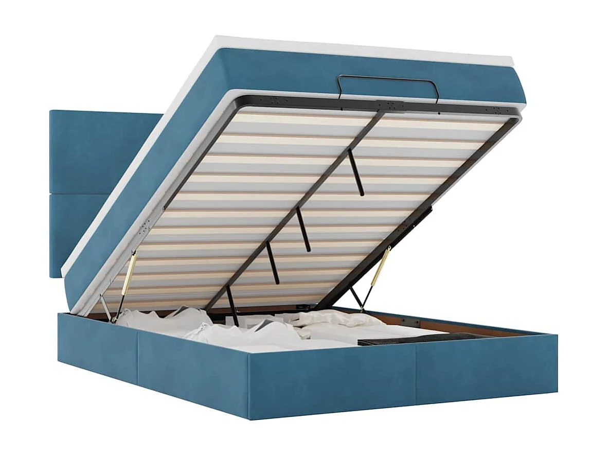 Cadre de lit ottoman avec matelas bleu foncé 140x200 cm velours
