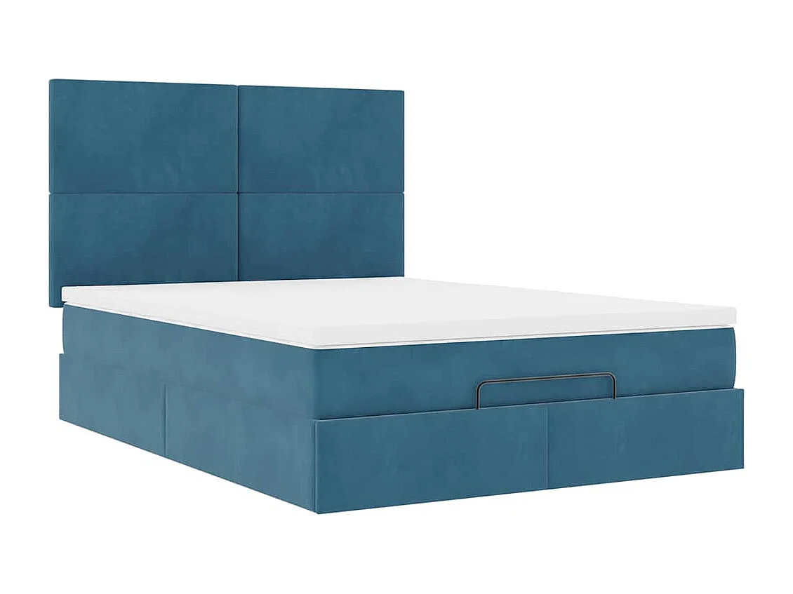 Cadre de lit ottoman avec matelas bleu foncé 140x200 cm velours