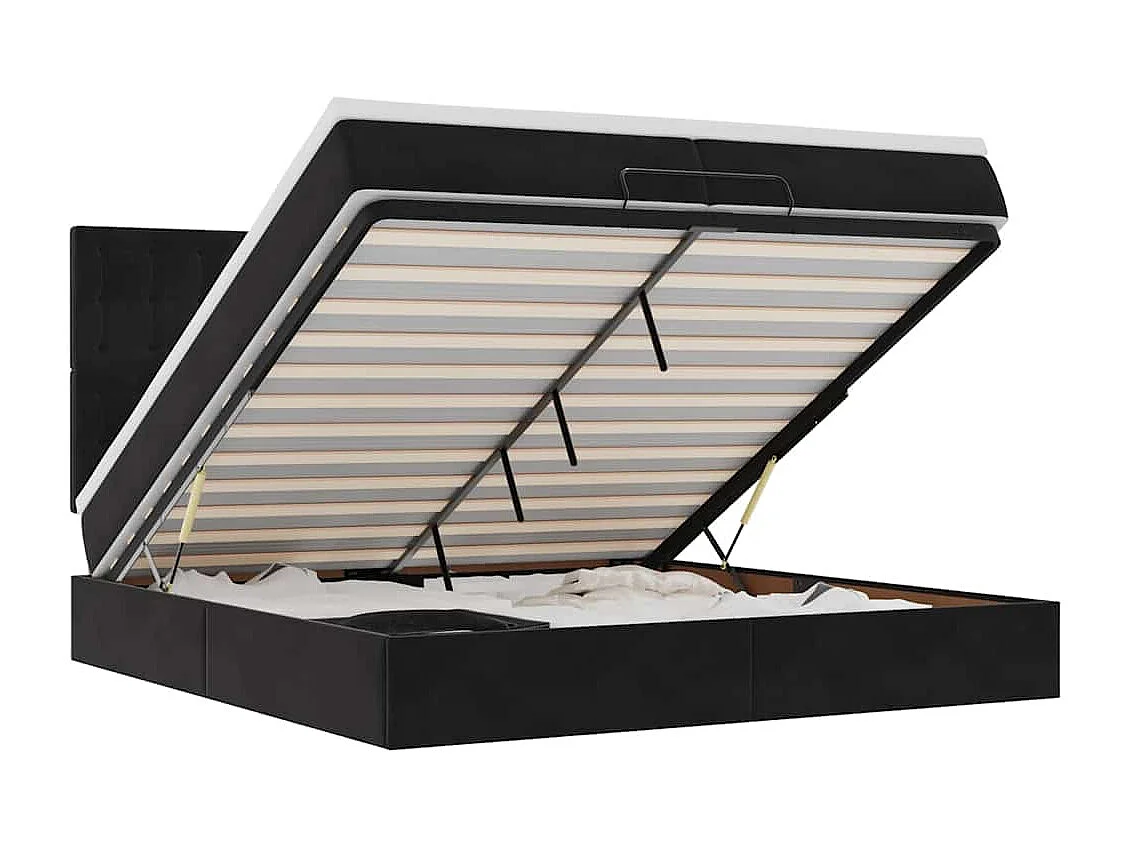 Cadre de lit ottoman avec matelas noir 200x200cm velours