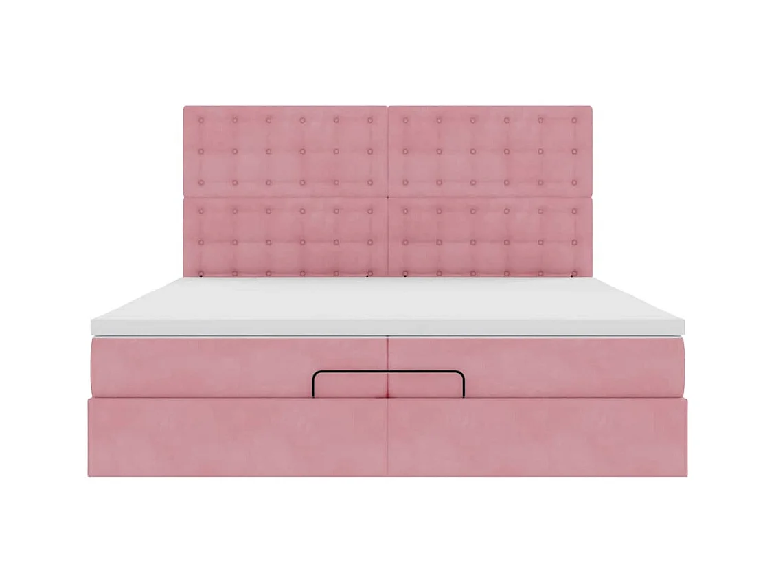 Cadre de lit ottoman avec matelas rose 200x200 cm velours