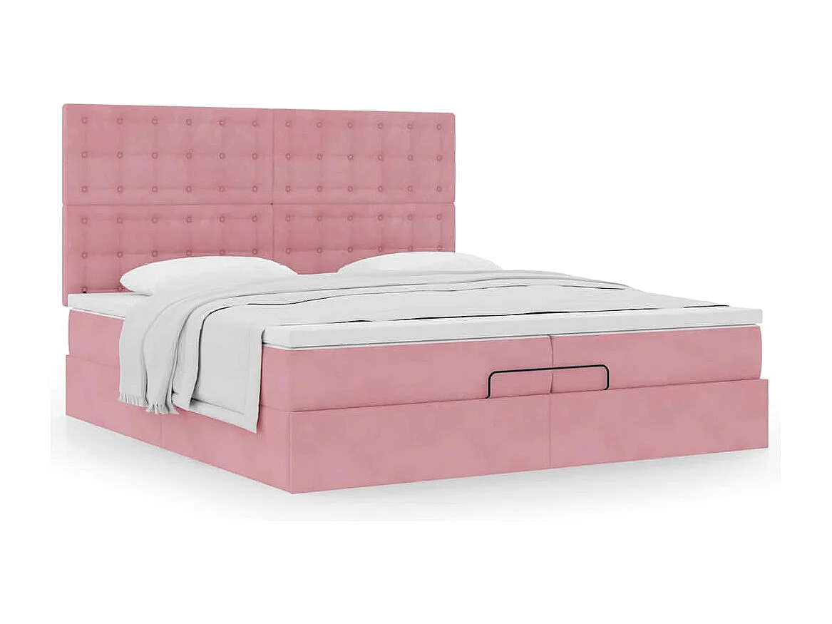 Cadre de lit ottoman avec matelas rose 200x200 cm velours