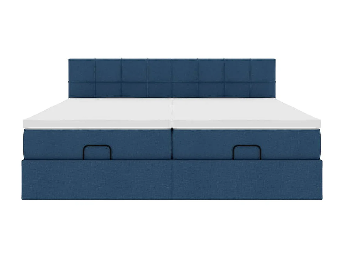 Cadre de lit ottoman avec matelas bleu 160x200 cm tissu