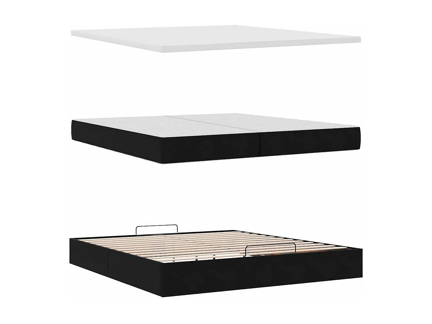 Cadre de lit ottoman avec matelas noir 200x200 cm velours