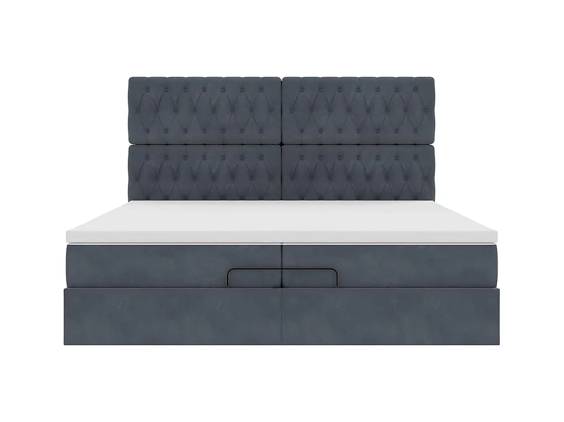 Cadre de lit ottoman avec matelas gris foncé 200x200 cm velours