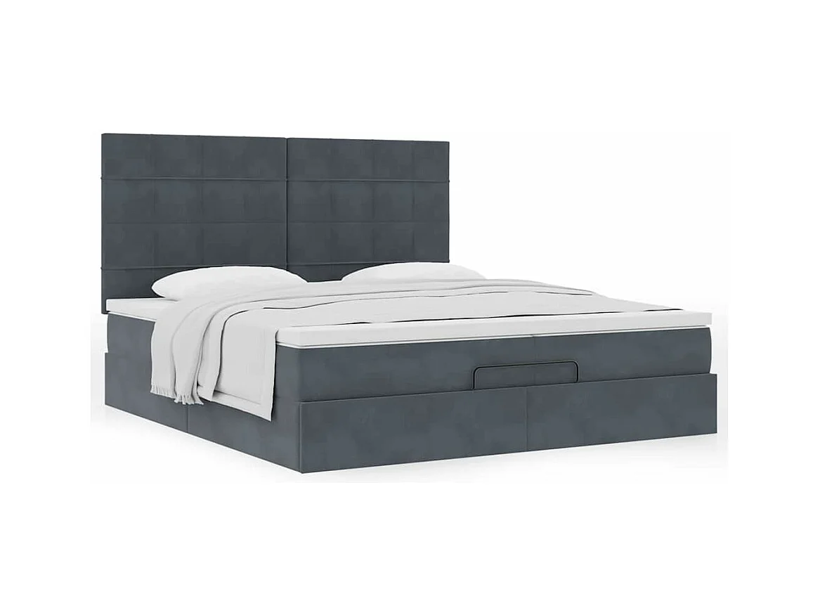 Cadre de lit ottoman avec matelas gris foncé 200x200 cm velours