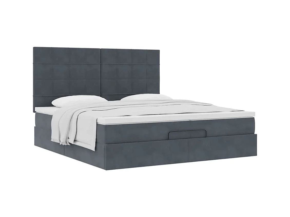 Cadre de lit ottoman avec matelas gris foncé 200x200 cm velours
