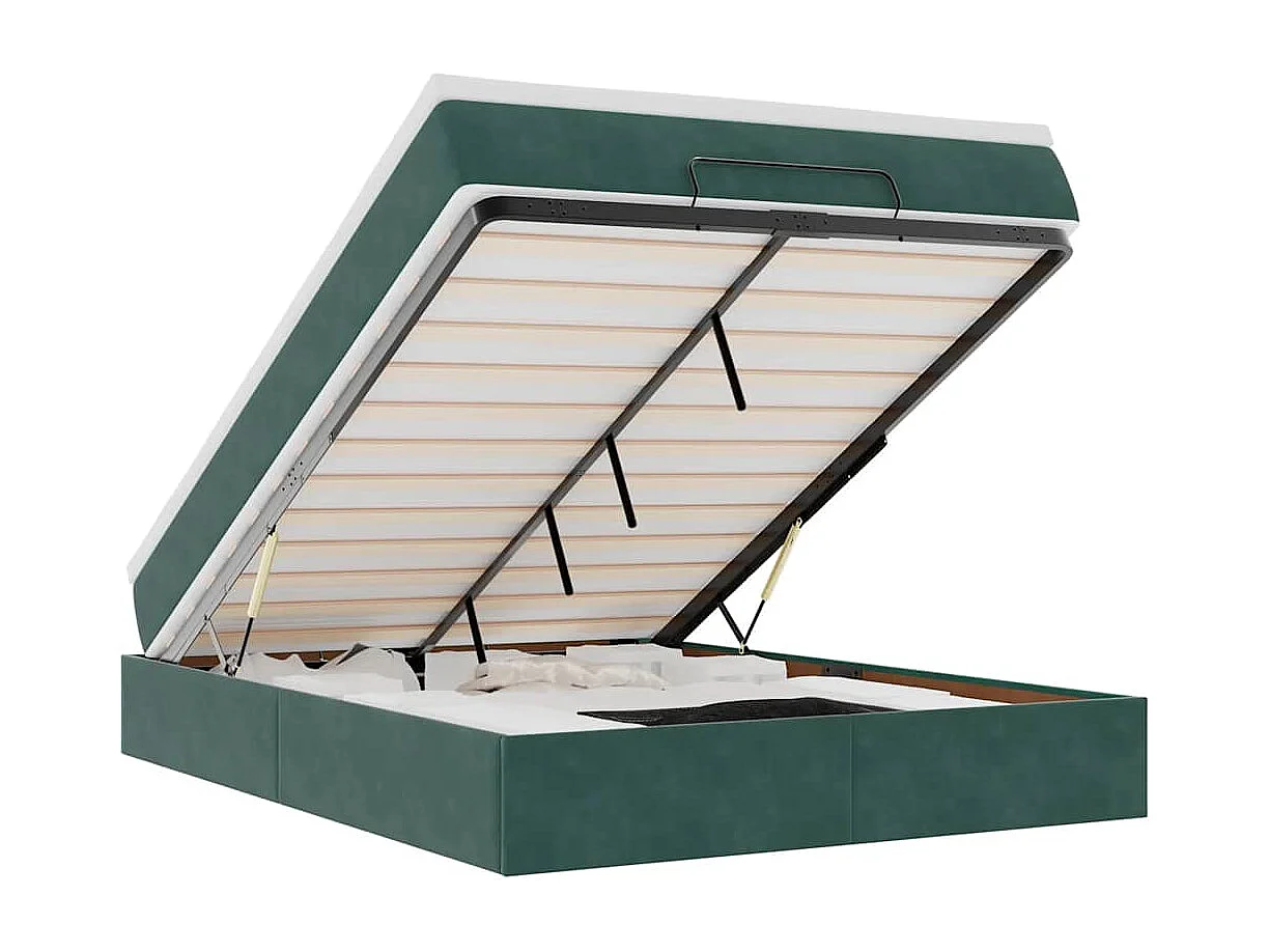 Cadre de lit ottoman avec matelas vert foncé 140x190 cm velours