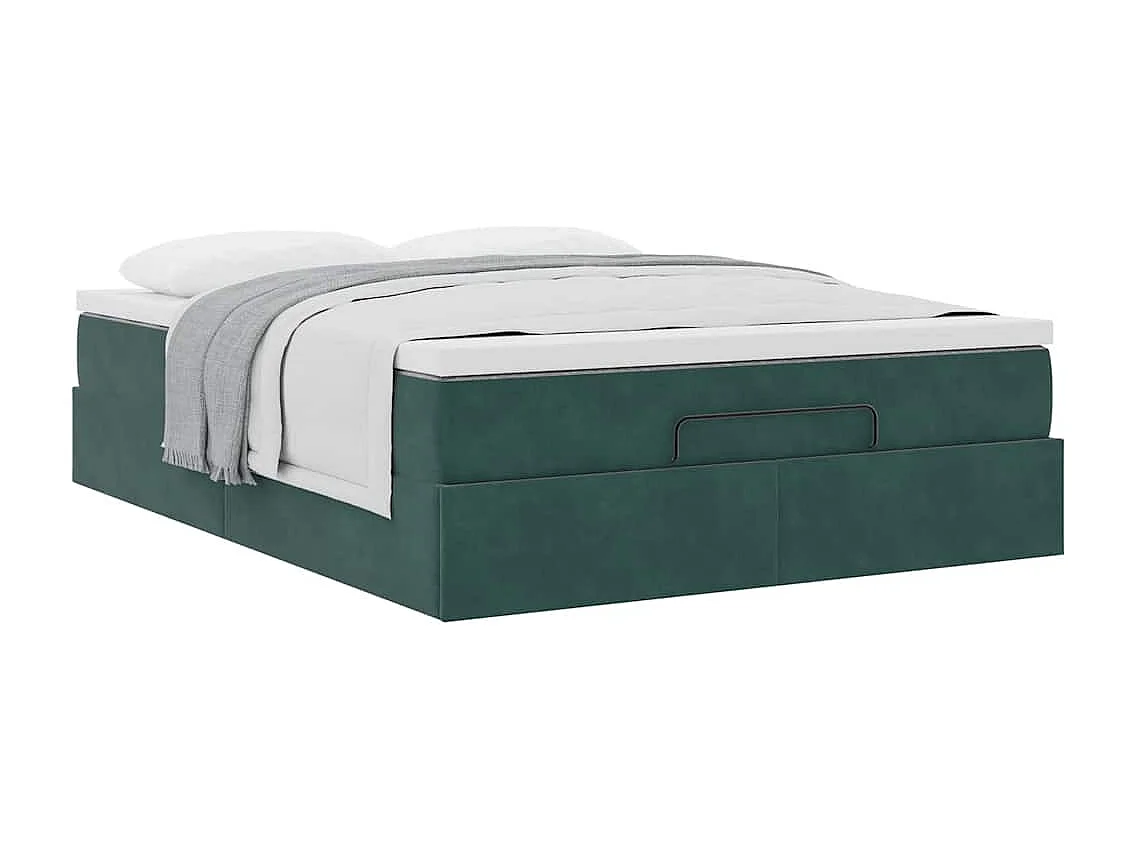 Cadre de lit ottoman avec matelas vert foncé 140x190 cm velours