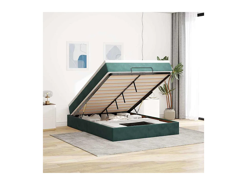 Estrutura de cama otomana com colchão 140x190cm verde escuro