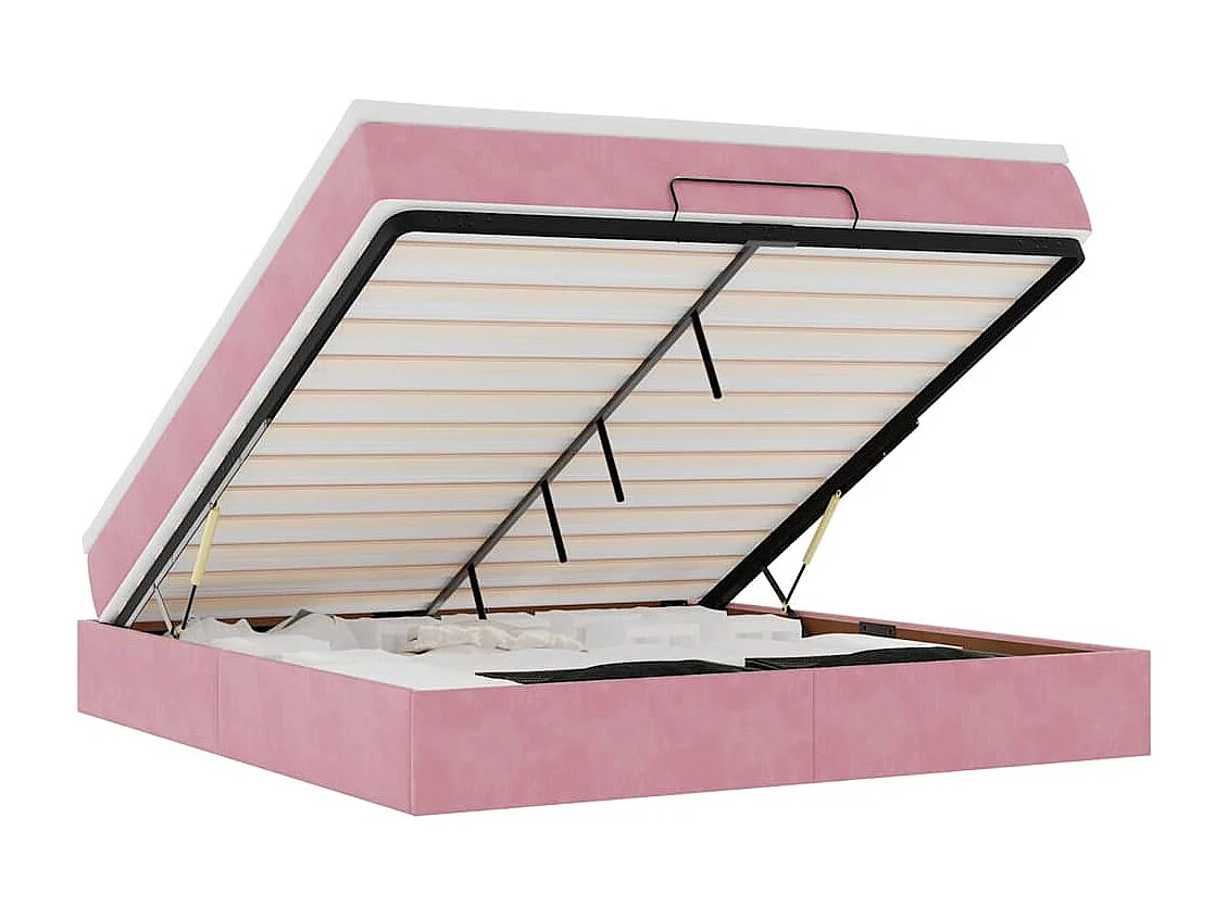 Cadre de lit ottoman avec matelas rose 160x200 cm velours