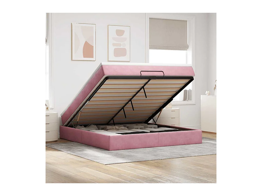 Estrutura de cama otomana com colchão 160x200 cm veludo rosa