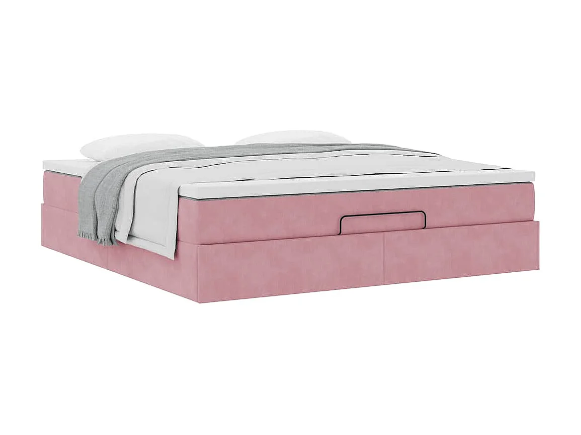 Estructura cama otomana con colchón terciopelo rosa 160x200 cm