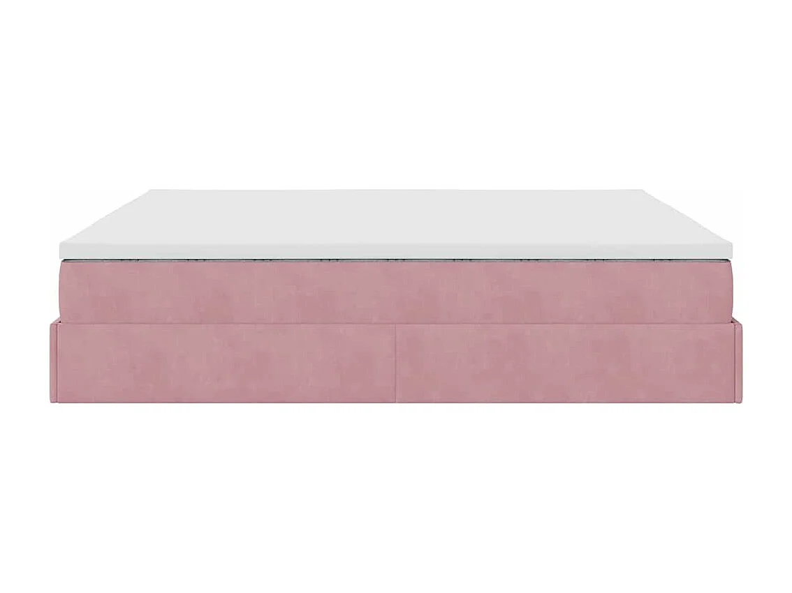 Estructura cama otomana con colchón terciopelo rosa 160x200 cm