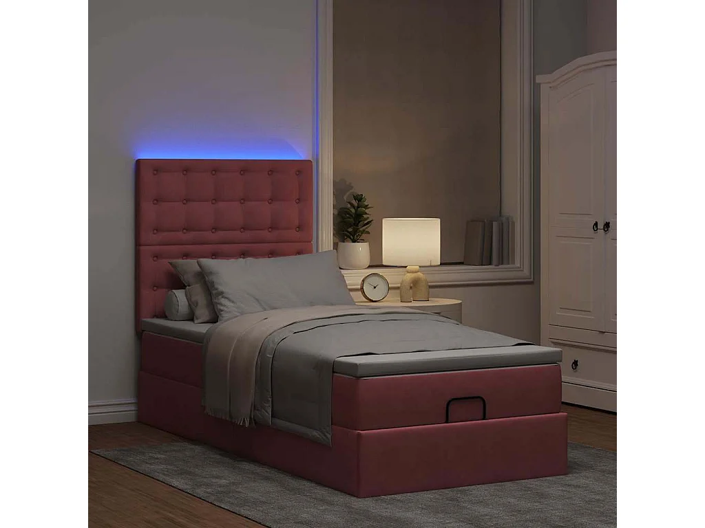 Estructura cama otomana colchones terciopelo rosa 80x200cm