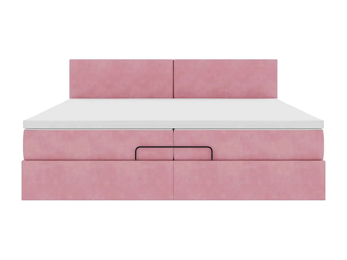 Cadre de lit ottoman avec matelas rose 200x200 cm velours