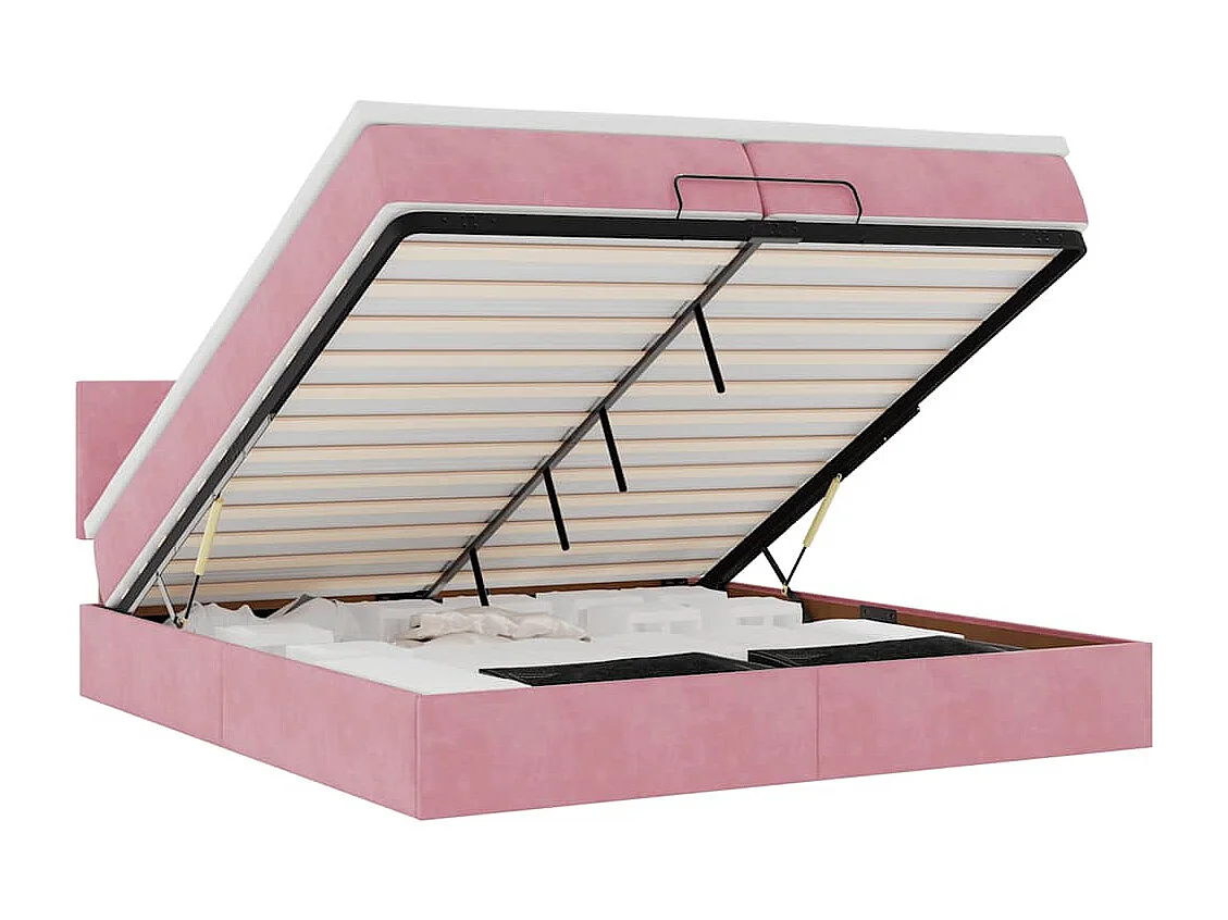 Estructura cama otomana con colchón terciopelo rosa 200x200 cm