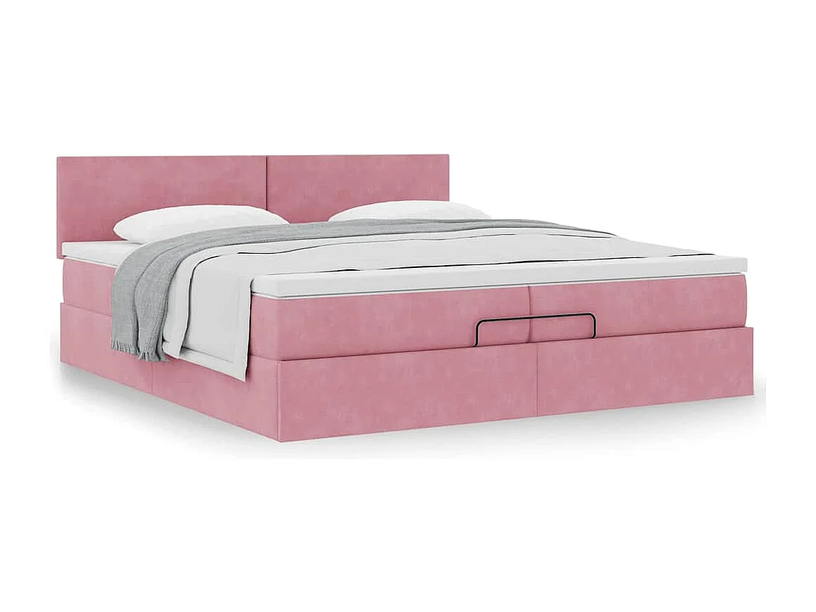 Estructura cama otomana con colchón terciopelo rosa 200x200 cm