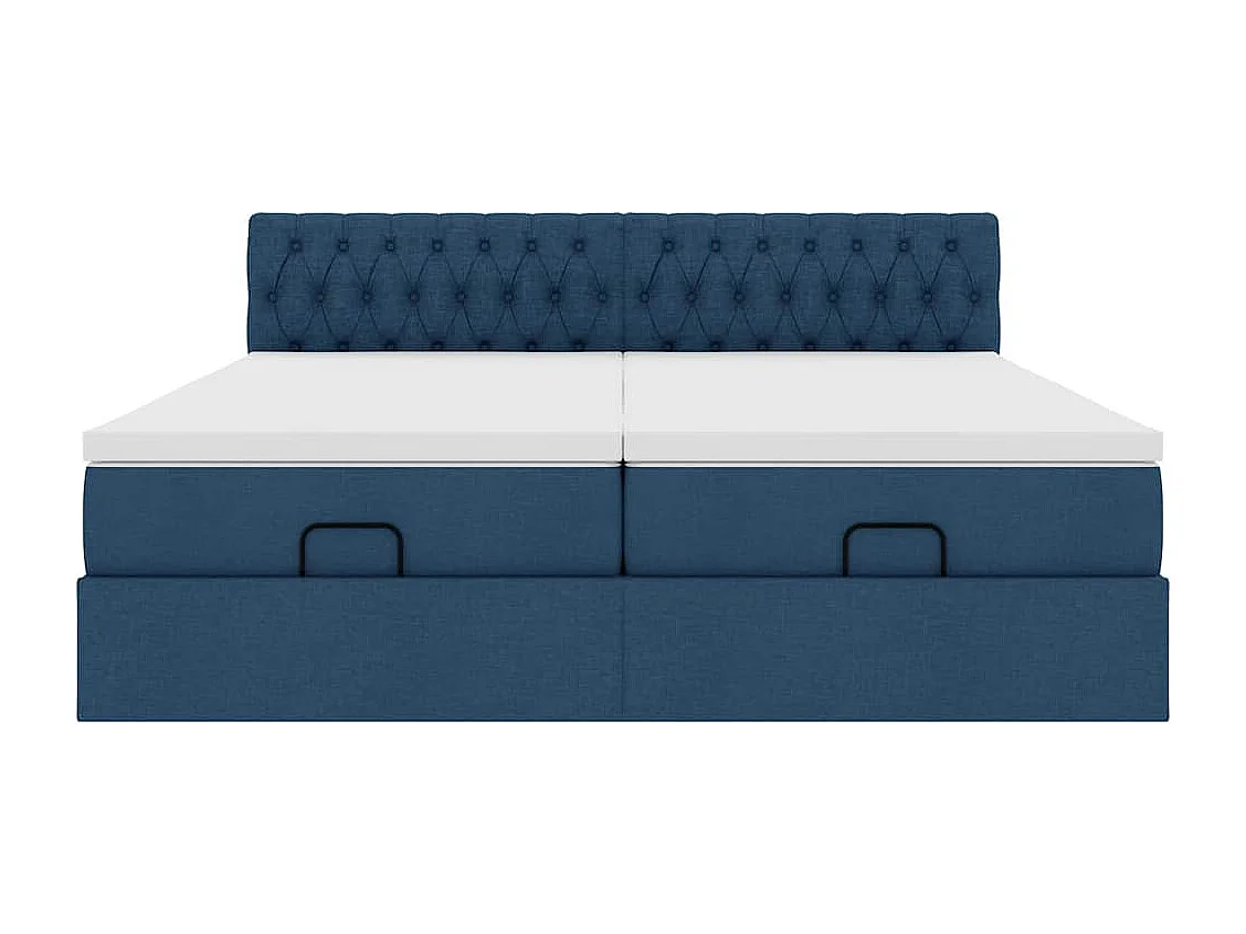 Cadre de lit ottoman avec matelas bleu 160x200 cm tissu